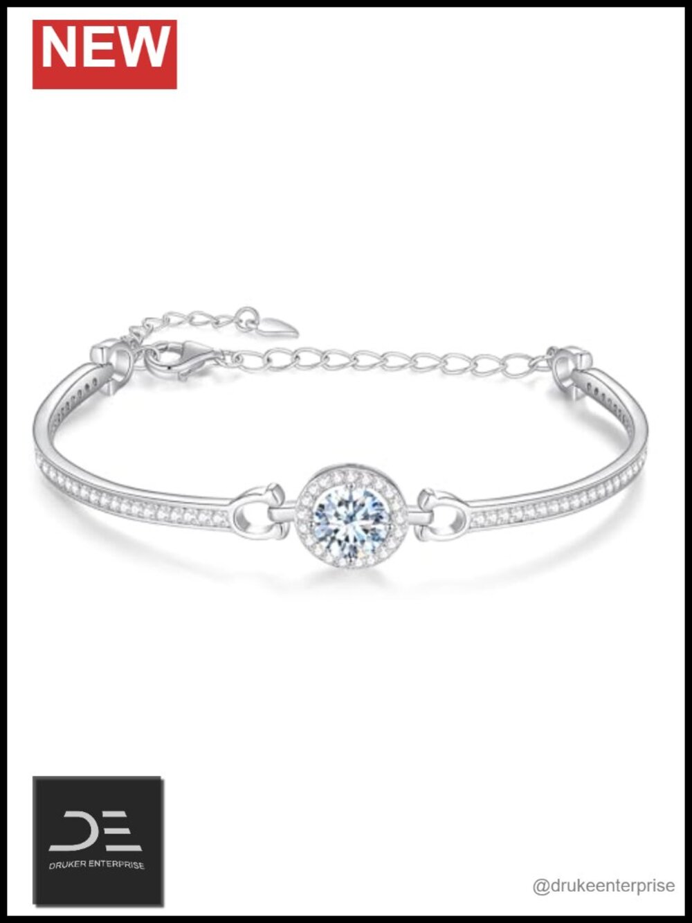 925 Sterling Silver Moissanite Bangle Bracelet 1CT VVS1 D Color GRA Gift